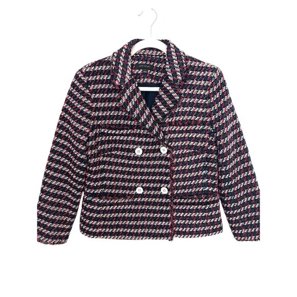 Women's Ann Taylor Fringe Red White and Blue Tweed Blazer, size 8 - Picture 2 of 16